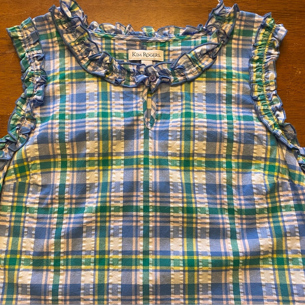 Kim Rogers Blue, Green and White Plaid Ruffle-Trim Midi Dress - Picture 6 of 9